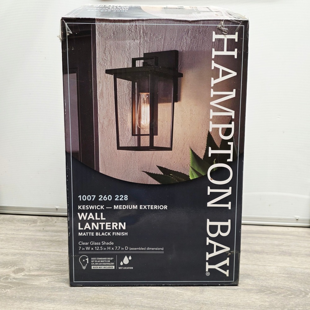 Hampton Bay Keswick Medium Exterior Wall Lantern Matte Black 1007 260 228 NEW